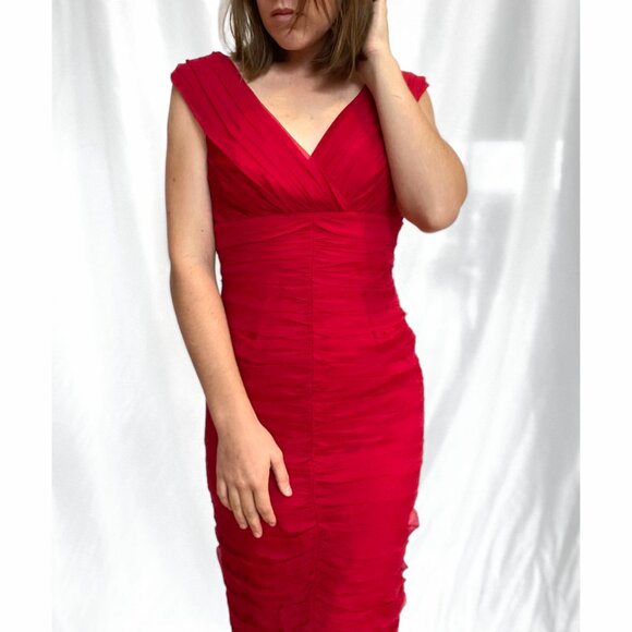 Cache Luxe Silk Red Pleated Bodycon Dress - Picture 7 of 7